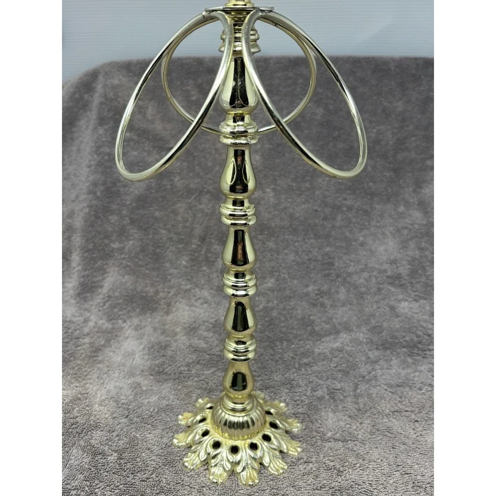 Vintage Gold Tone Metal Fingertip Towel Holder Stand 13